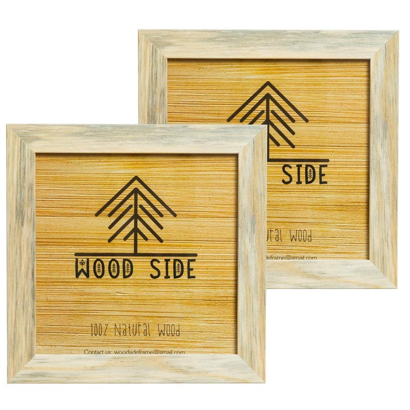 Woodside Rustic Wooden Square Picture Frames 8x8 - Set of 2 - Natural Solid Eco Wood with Real Glass for Wall Mounting and Tabletop Photo Frame - Image 1